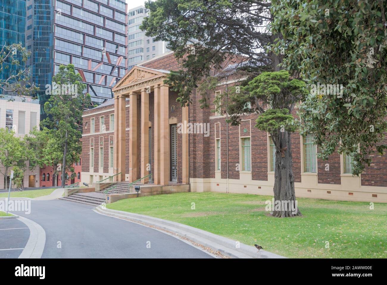 The Royal Australasian College of Surgeons building at 250 Spring Street, Melbourne is of Greek Revival style by architects Irwin and Stevenson 1935. Stock Photo