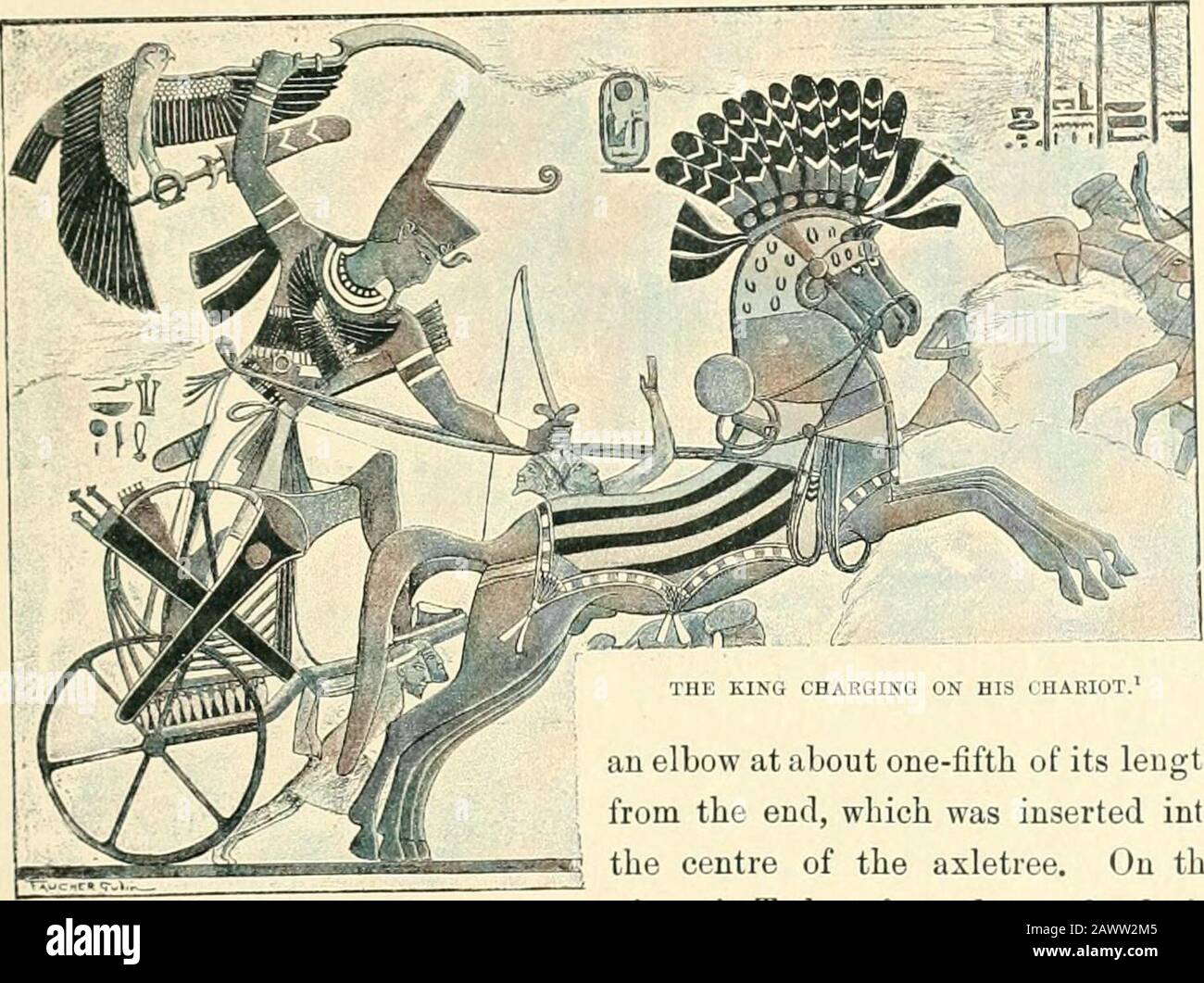 The struggle of the nations - Egypt, Syria, and Assyria . hjphischen und Hieralischen Texten, pp. 38, 44-57, 110). Drawn by Faucher-Gudin, from the photograph taken by Petrie (cf. Eosellixi, Monumenti Civili,pi. cxxii. 1); the original is at present in the Florence Museum (Migi.iarisi, Indication succinate des?monuments Egypliens au Musie de Florence, 1850, pp. 94,05, No. 2678). Kosellini considered this chariotto be of Scythian origin (^Mojiumenti Cirili, vol. iii. pp. 263-2G9), and his opinion is still sometimesaccepted ; it is, however, an Egyptian chariot, but constructed for funerary use, Stock Photo