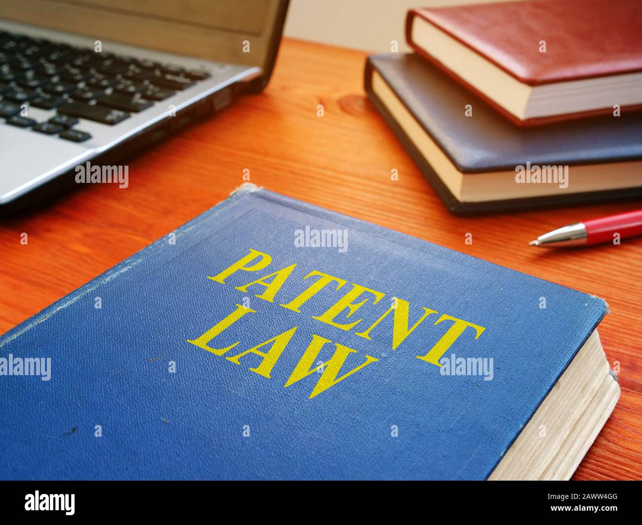 Patent law book about intellectual property on the desk. Stock Photo