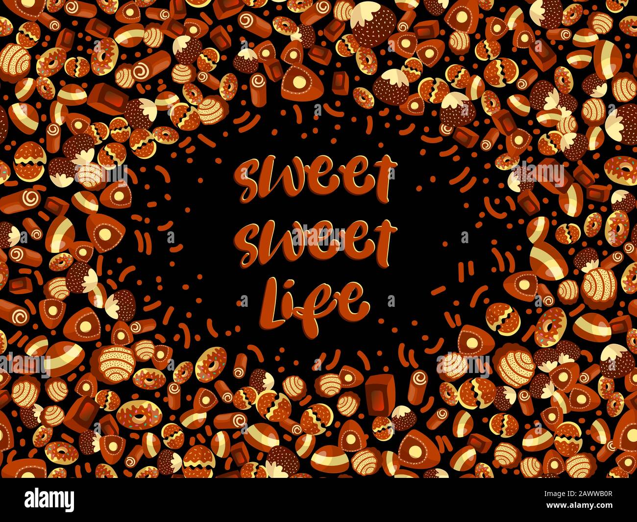 Chocolate candy frame of choco candies on black background. Chocolate