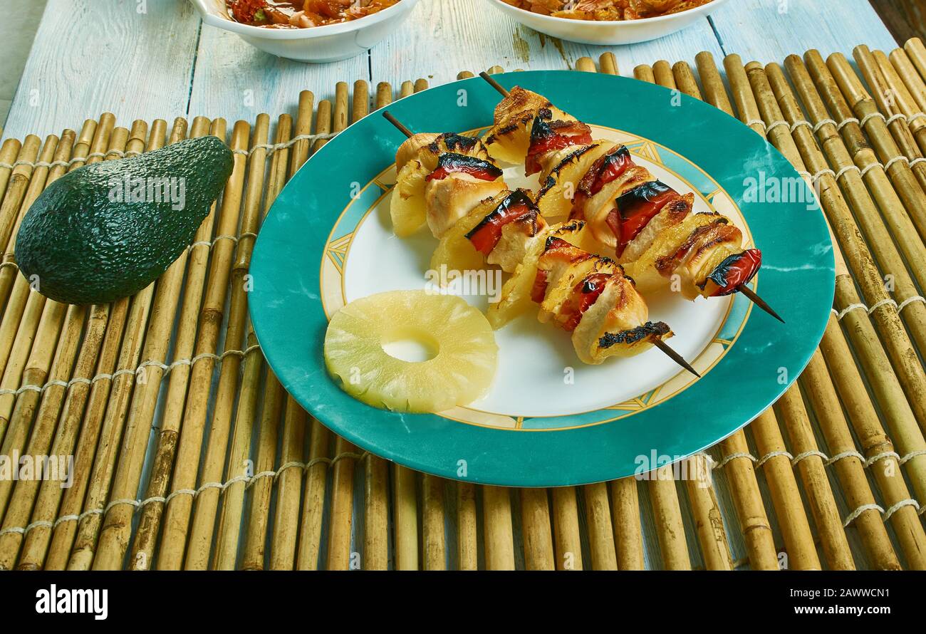 Hawaiian Bacon Pineapple Chicken Kebabs , Grilled crispy bacon and