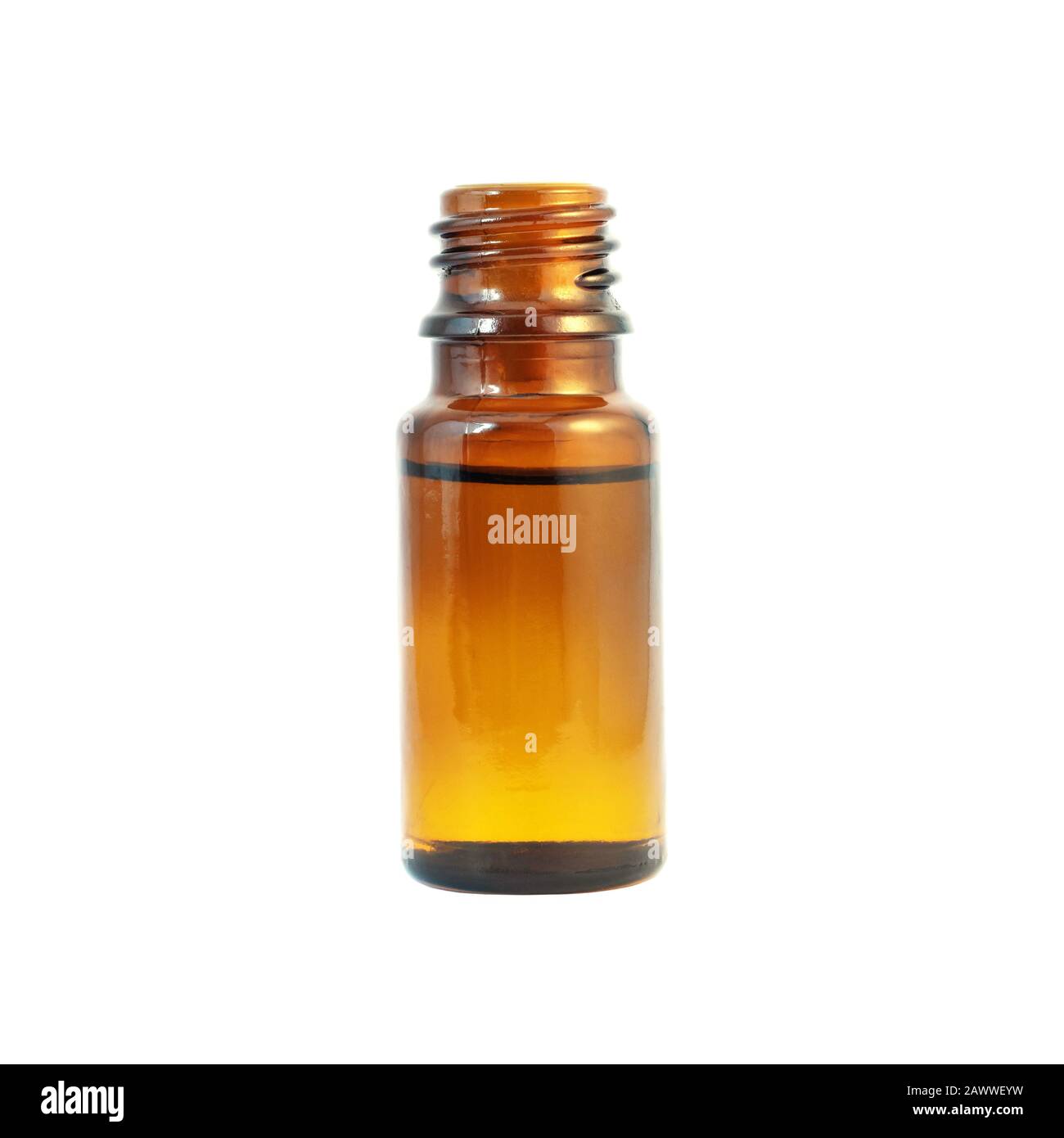 Oil in the amber glass bottle isolated on white Stock Photo