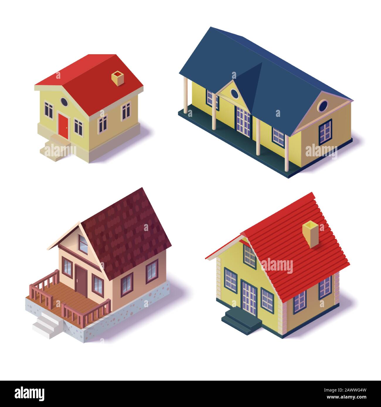 Set isometric country house. The poster for sale the real estate, construction and leased concept and billboard. Vector Illustration Stock Vector