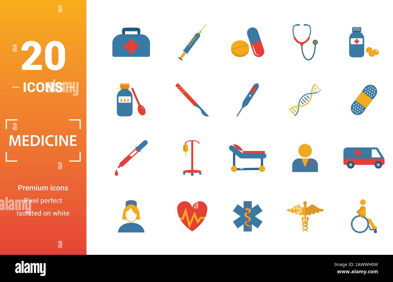 Medicine icon set. Include creative elements medical bag, pills ...