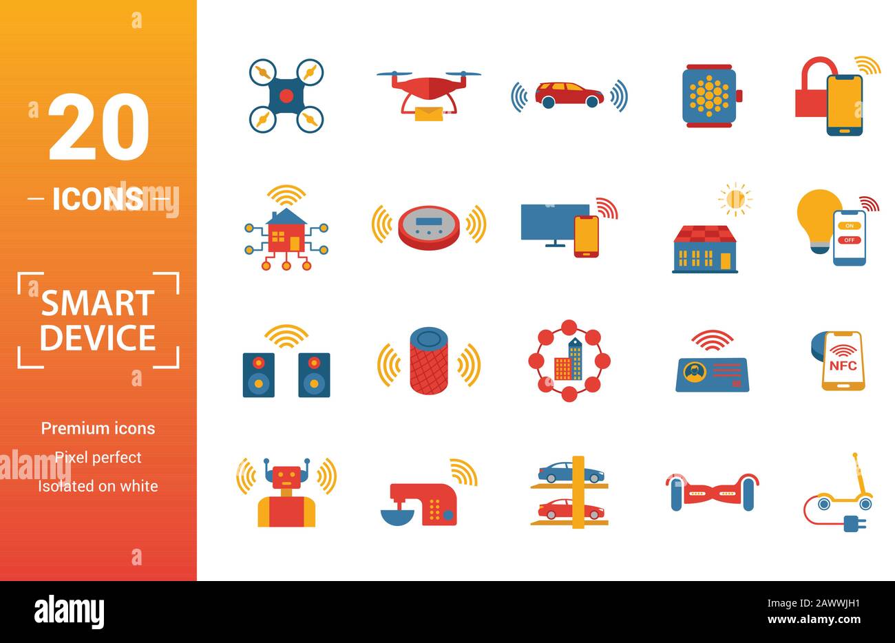 Smart Devices icon set. Include creative elements drone, smart car ...