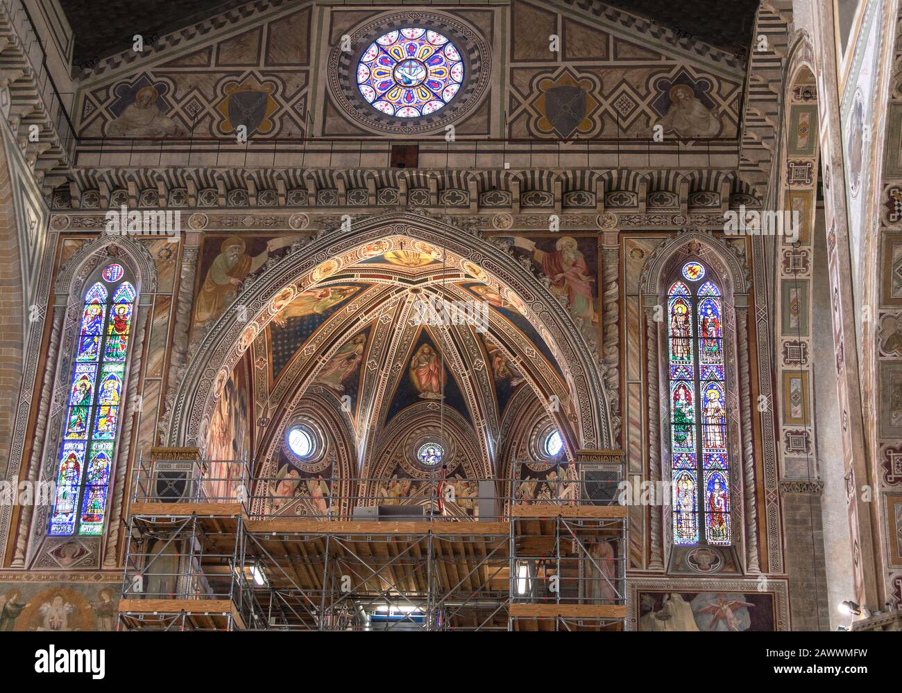 Italy.The city of Florence (Firenze).Santa Croce church.The Apse under restoration in 2013. Stock Photo