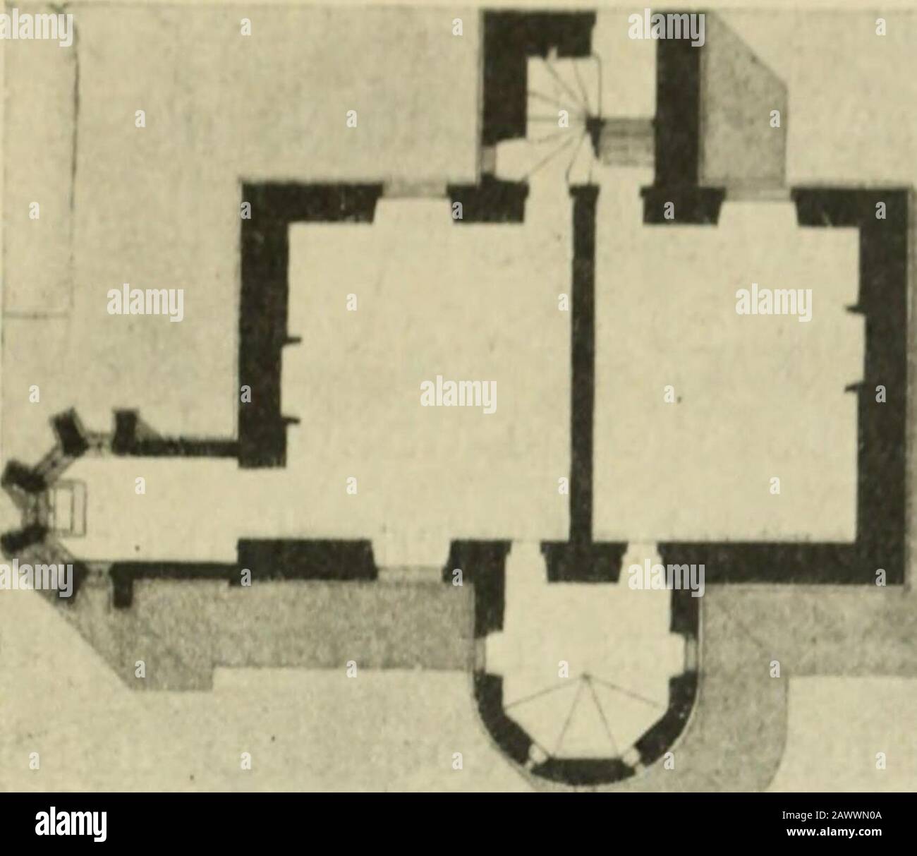 L'architectureLe passé.--Le présent . Fig. 49. — Plafond. lhôtel de Jacques Cœur à Bourges, lhôtel du Musée de Cluny àParis, mais je nen fournirai pas ici les reproductions quon trou-vera dans diverses publications, fort intéressantes à consulteret je me bornerai, pour fixer les idées, à présenter dans lesfigures 50 et 51 le petit château du Moulin situé en Sologne(Loir-et-Cher), que jeus occasion de relever il y a une quinzainedannées, alors que, quoique un peu délabré, il conservait toute la MOYIN AGI- 93. ^^S 5- — Vdn du Chjito.iLi du Moulin(Loir-et-Cher). Stock Photo