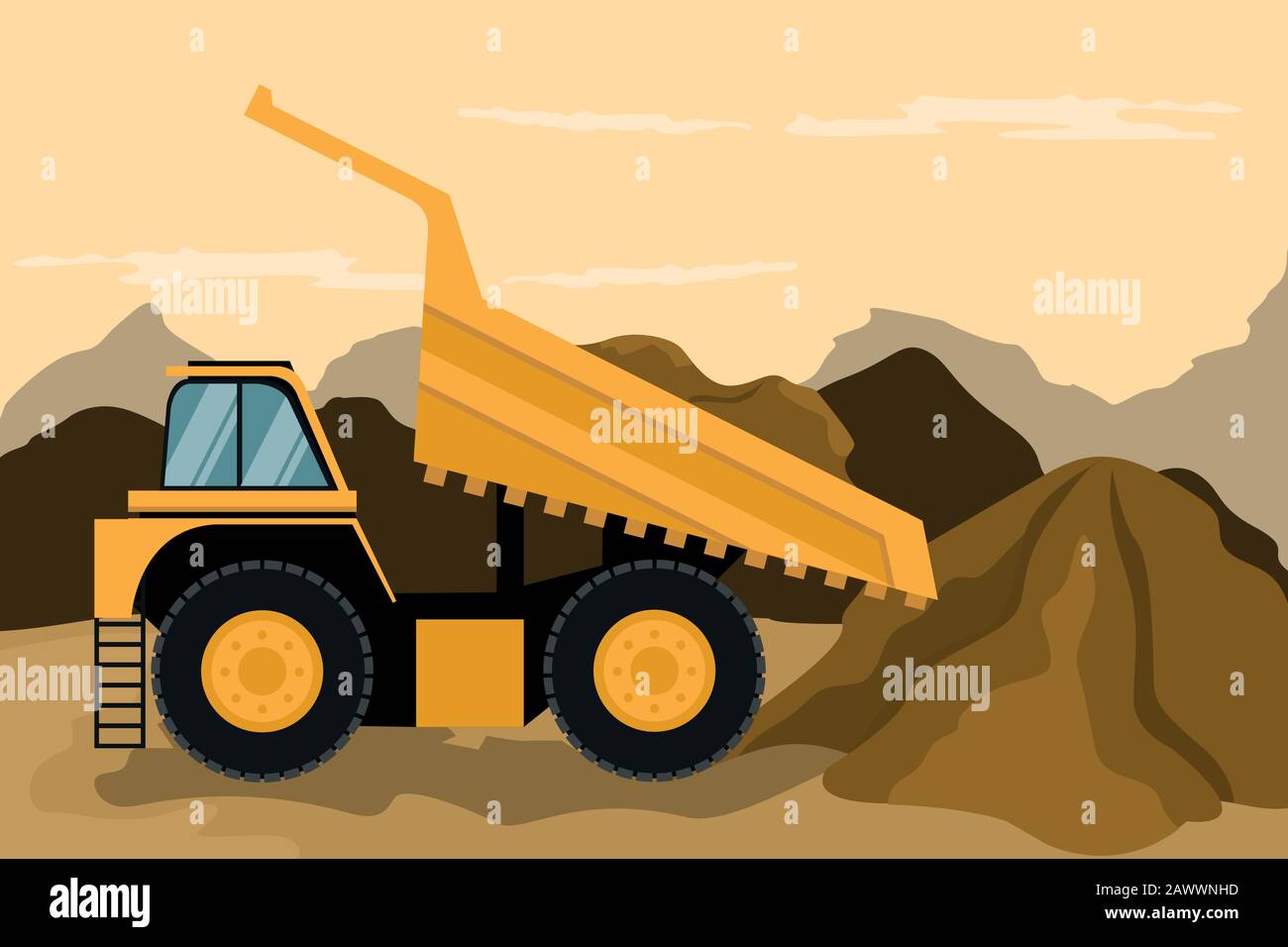 Mining truck doing construction and mining. Heavy machinery Stock Vector