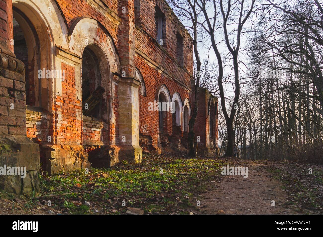 Old ruins. destroyed brick walls of ancient abandoned building Stock Photo