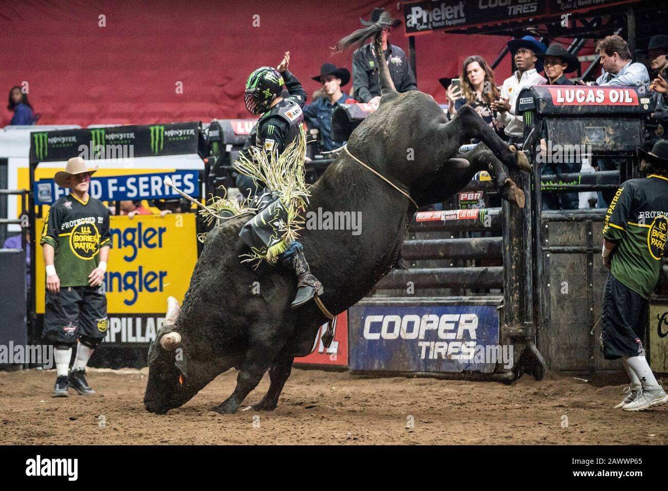 Jose Vitor Leme rides Crazy Days during PBR Unleash the Beast event, Friday, Feb. 7, 2020, in Los Angeles, USA. (Photo by IOS/ESPA-Images) Stock Photo