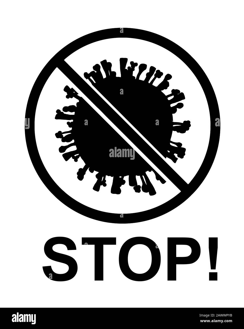 Stop the coronavirus 2019 nCov. Warning against the spread of the epidemic.  Isolated sign on a white background, illustration, black and white Stock  Photo - Alamy