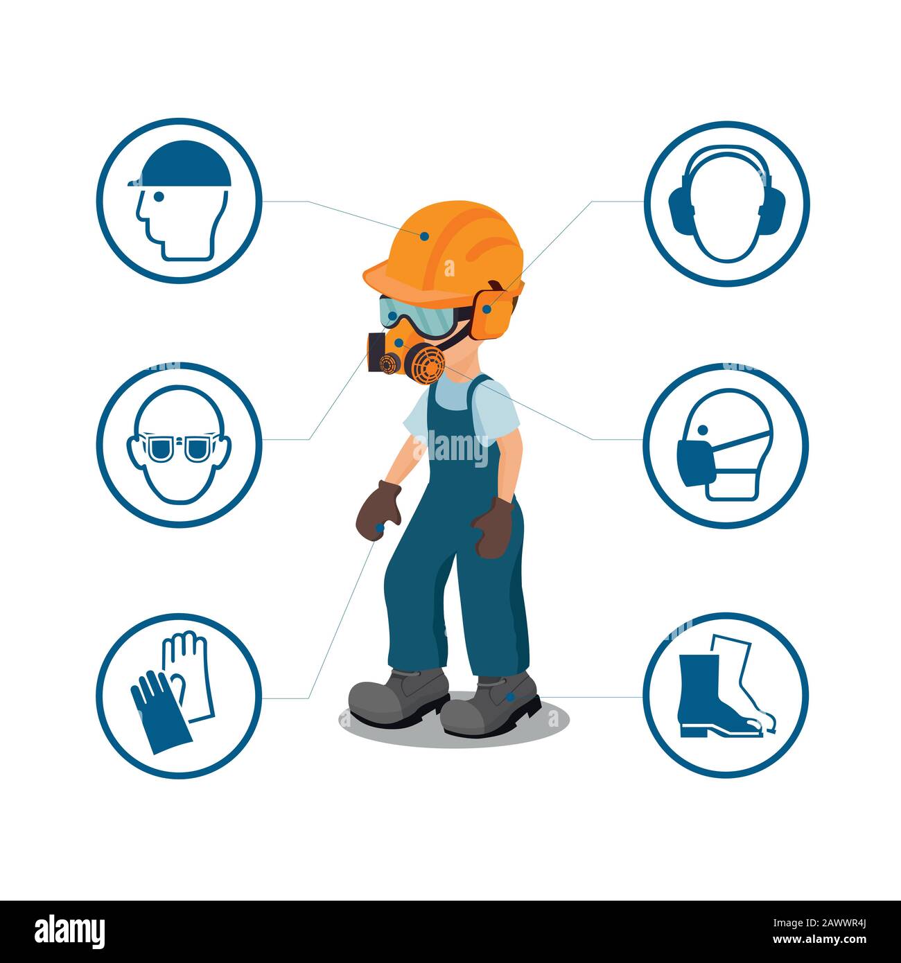 Worker with his personal protective equipment and security icons