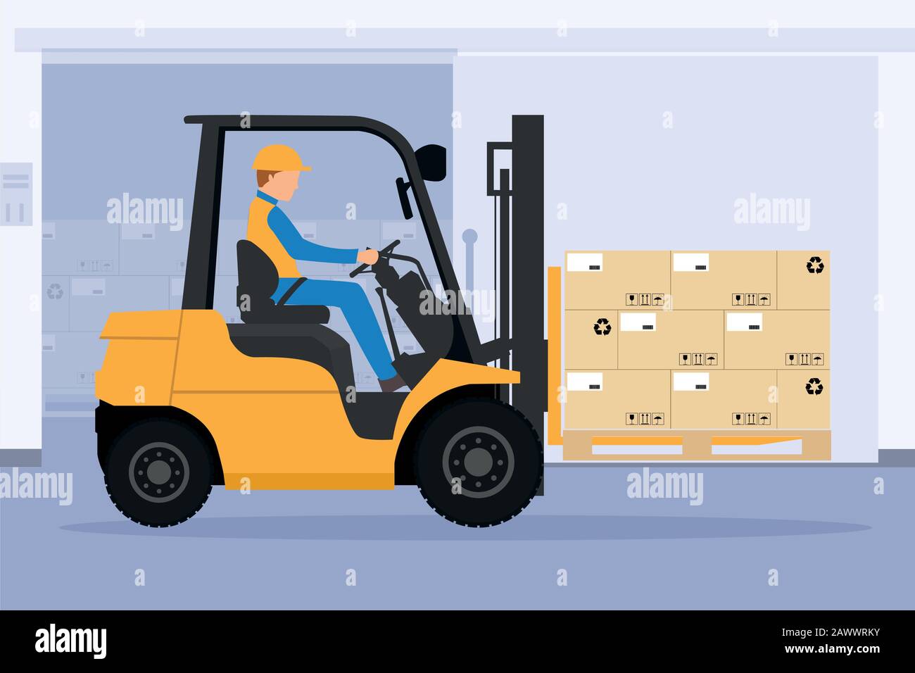 Forklift with man driving tunnel cooling chamber Stock Vector Image ...