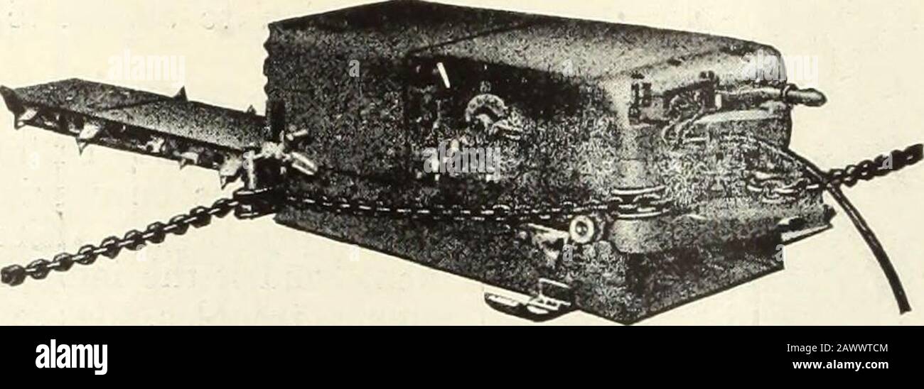 S.Amining and engineering journal . AND THIS IS THE C.E.7 IRONCLAD SHORTWALL COAL CUTTER. MADE BY THE SULLIVAN MACHINERY COMPANY, CHICAGO. THE ARISTOCRAT OF PORTABLE BELT CONVEYORS. EITHER OIL OR ELECTRICALLY DRIVEN. Stock Photo