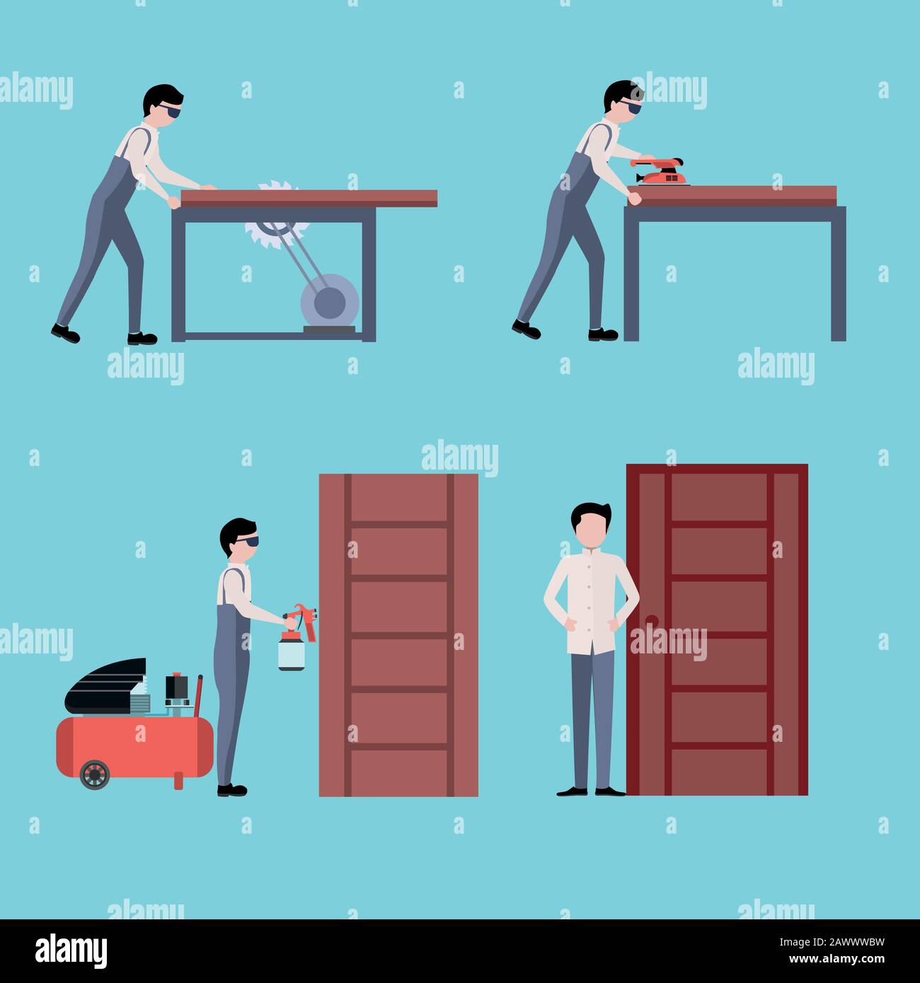 Door manufacture Carpenter making wooden door Stock Vector Image & Art