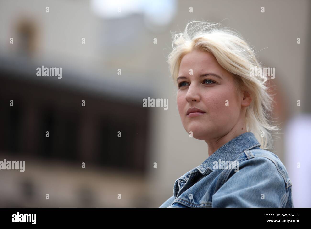 POLAND, KRAKOW - 29 April 2019: Aleksandra Domanska Polish film and television actress. Interview during OFF CAMERA 2019 festival in Cracow Stock Photo