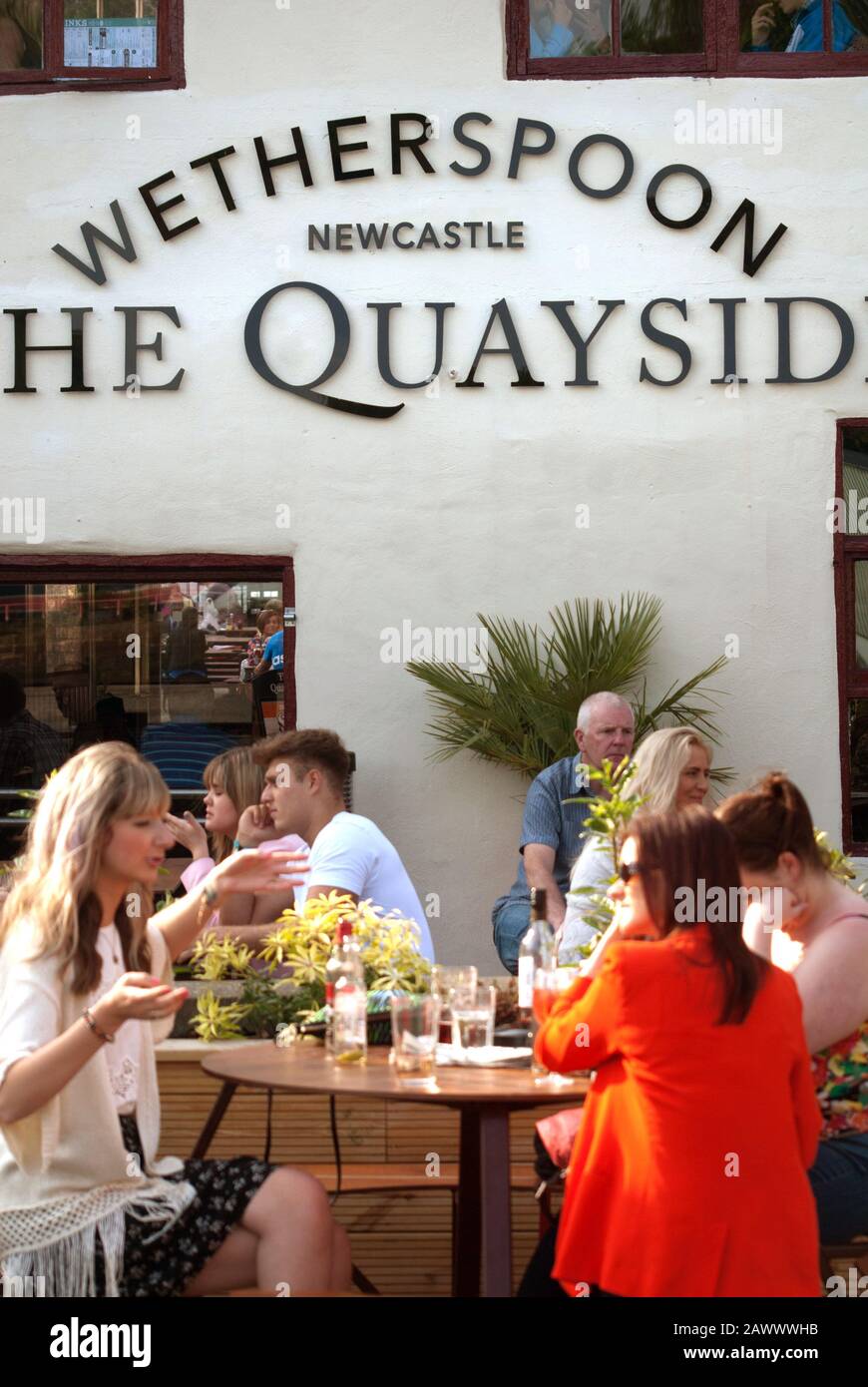 Busy Wetherspoon bar on the quayside, NewcastleuponTyne Stock Photo