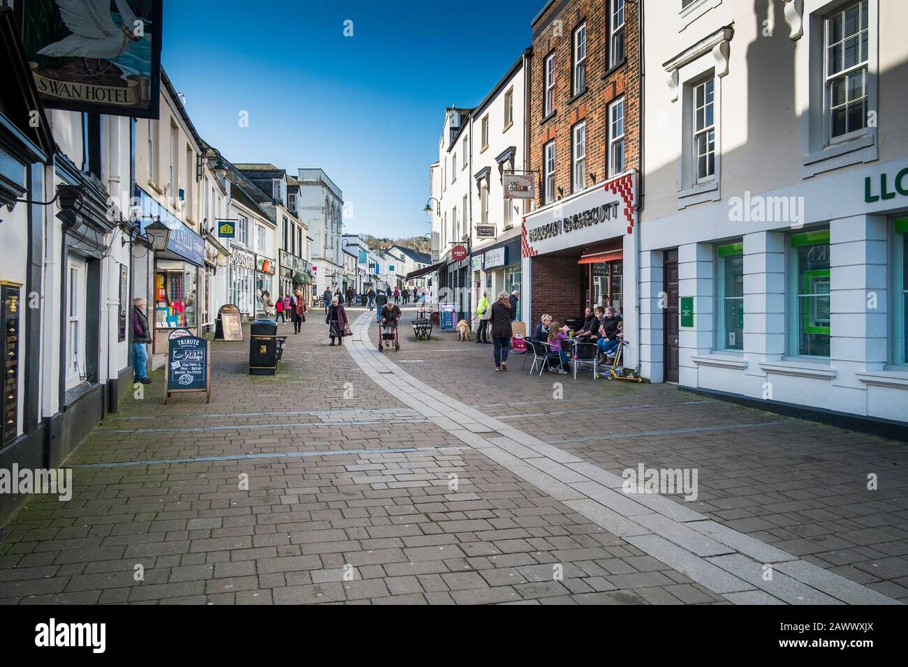 The pedestrianised Molesworth Street in Wadebridge in Cornwall. Stock Photo