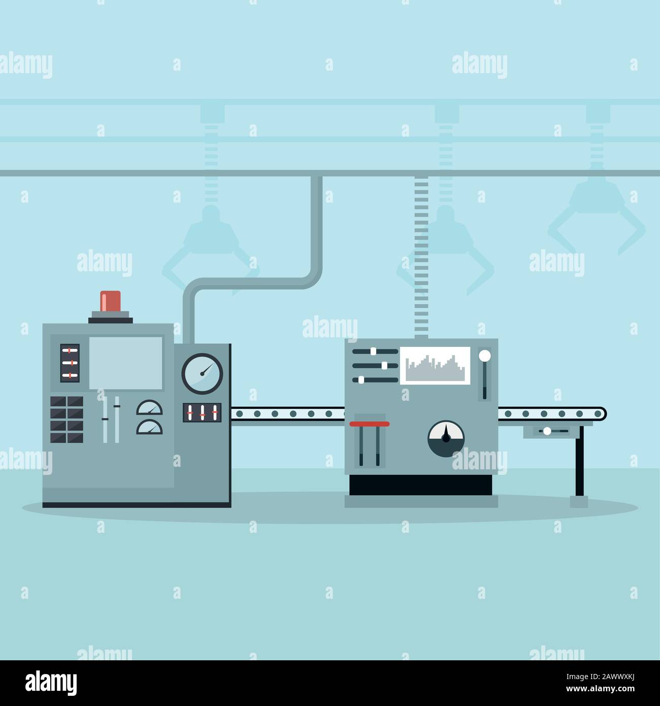 Automated machinery in a control and production line Stock Vector