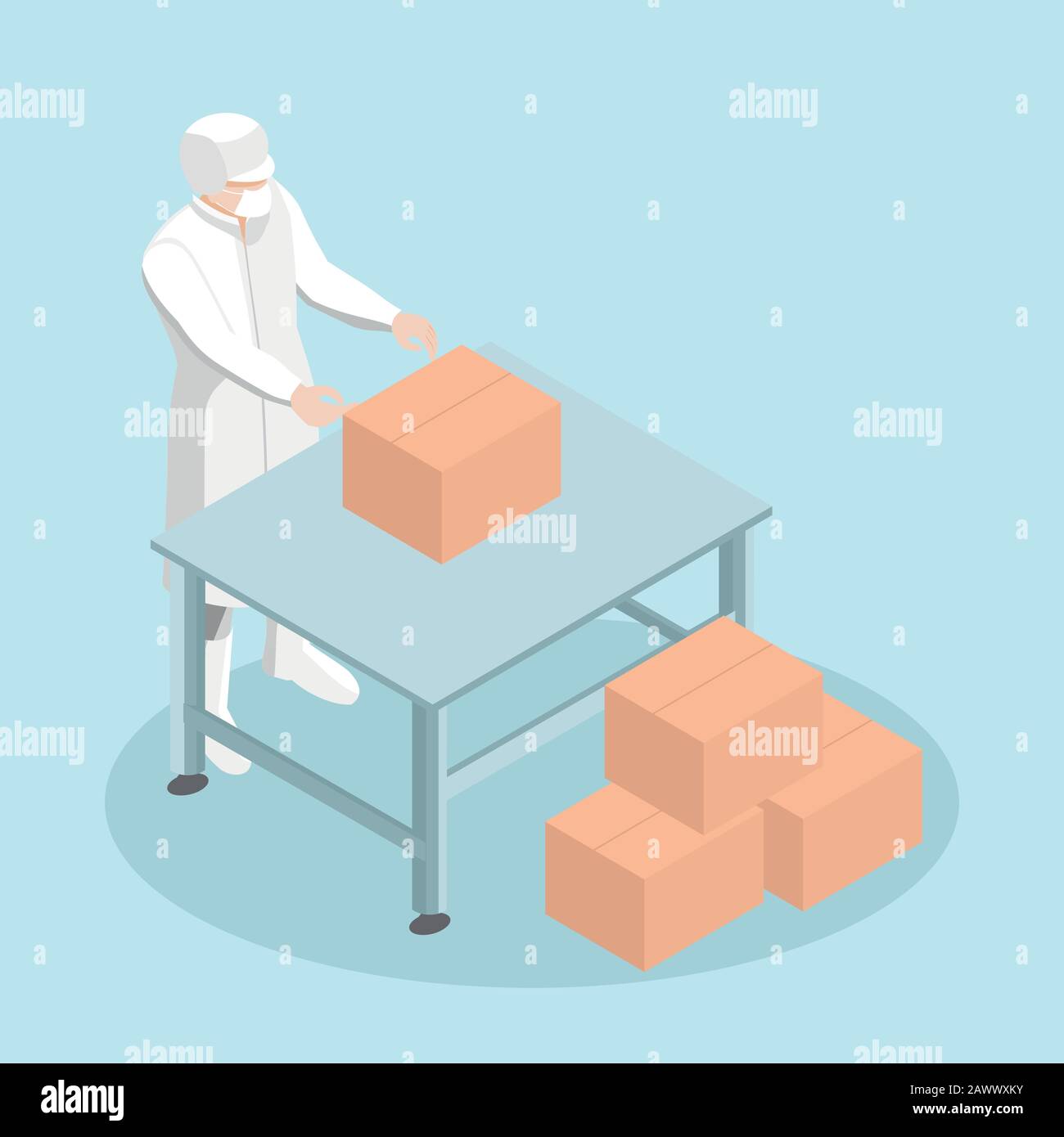 Worker making a packing in an industrial company Stock Vector