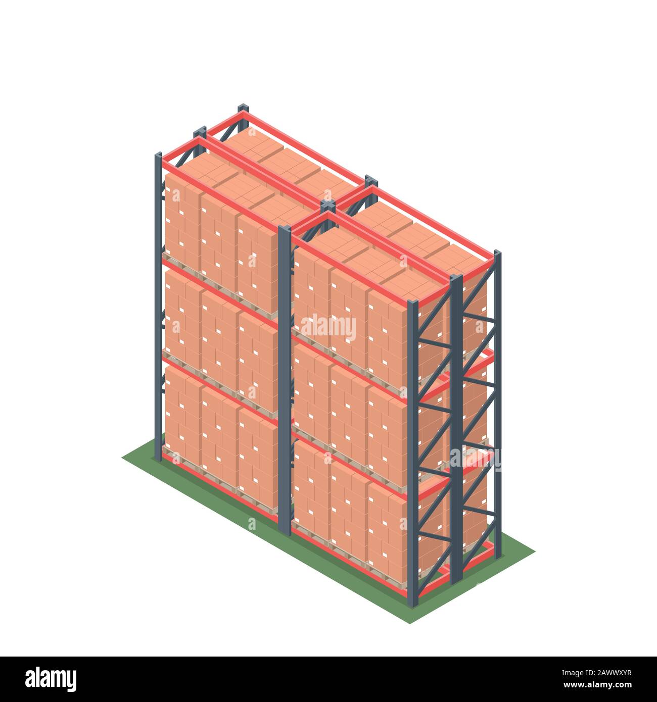 Isometric design of warehouse rack with pallet Stock Vector