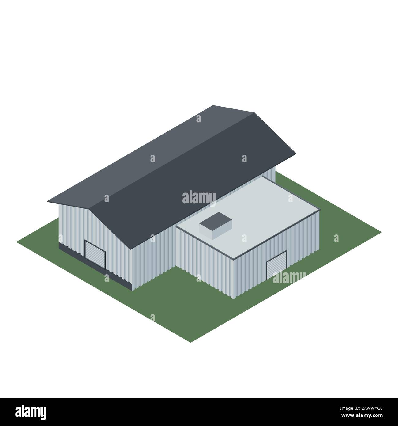 Isometric design of an industrial building for the manufacture of products Stock Vector