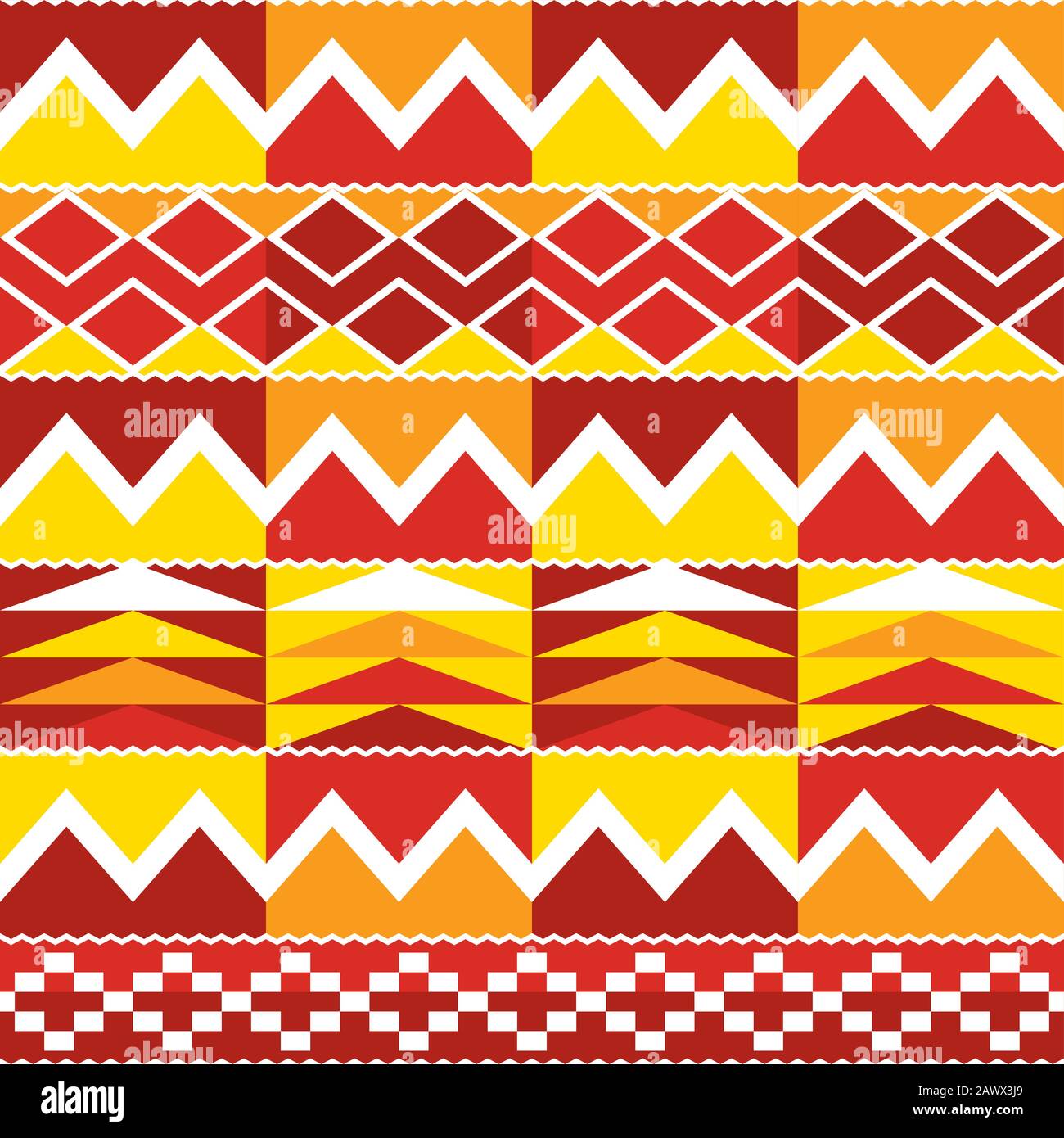 African Kente Cloth Style Vector Seamless Textile Pattern, Tribal