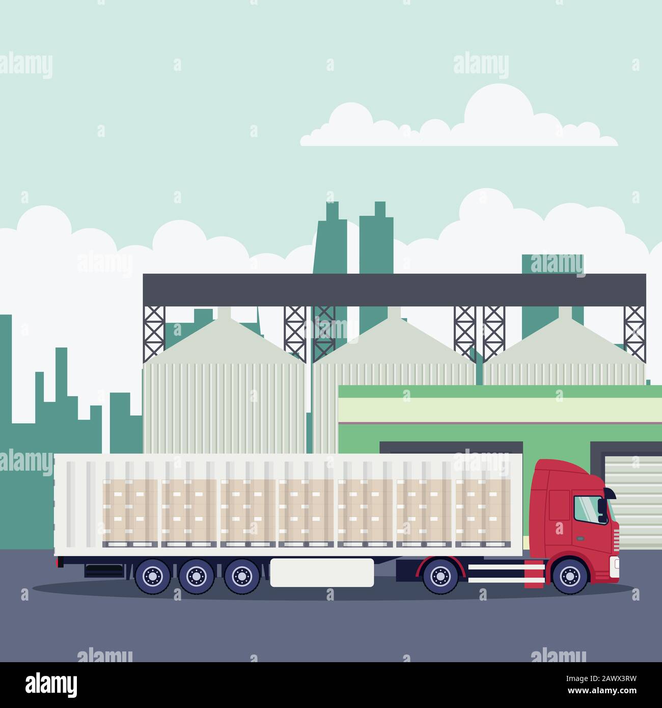 Industrial transport logistics with container truck Stock Vector
