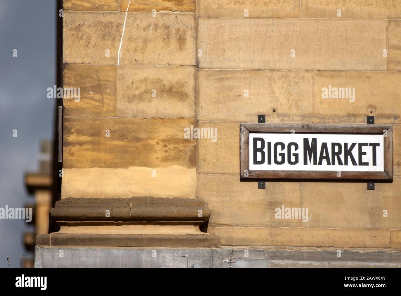 Bigg Market street sign, Newcastle-upon-Tyne Stock Photo