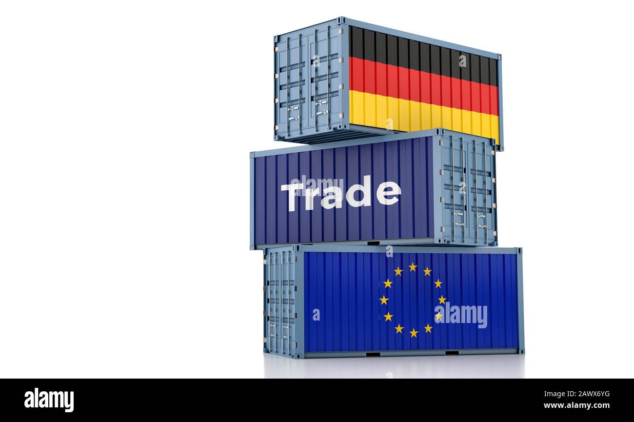 Freight container with German and European Union flag. 3D Rendering ...