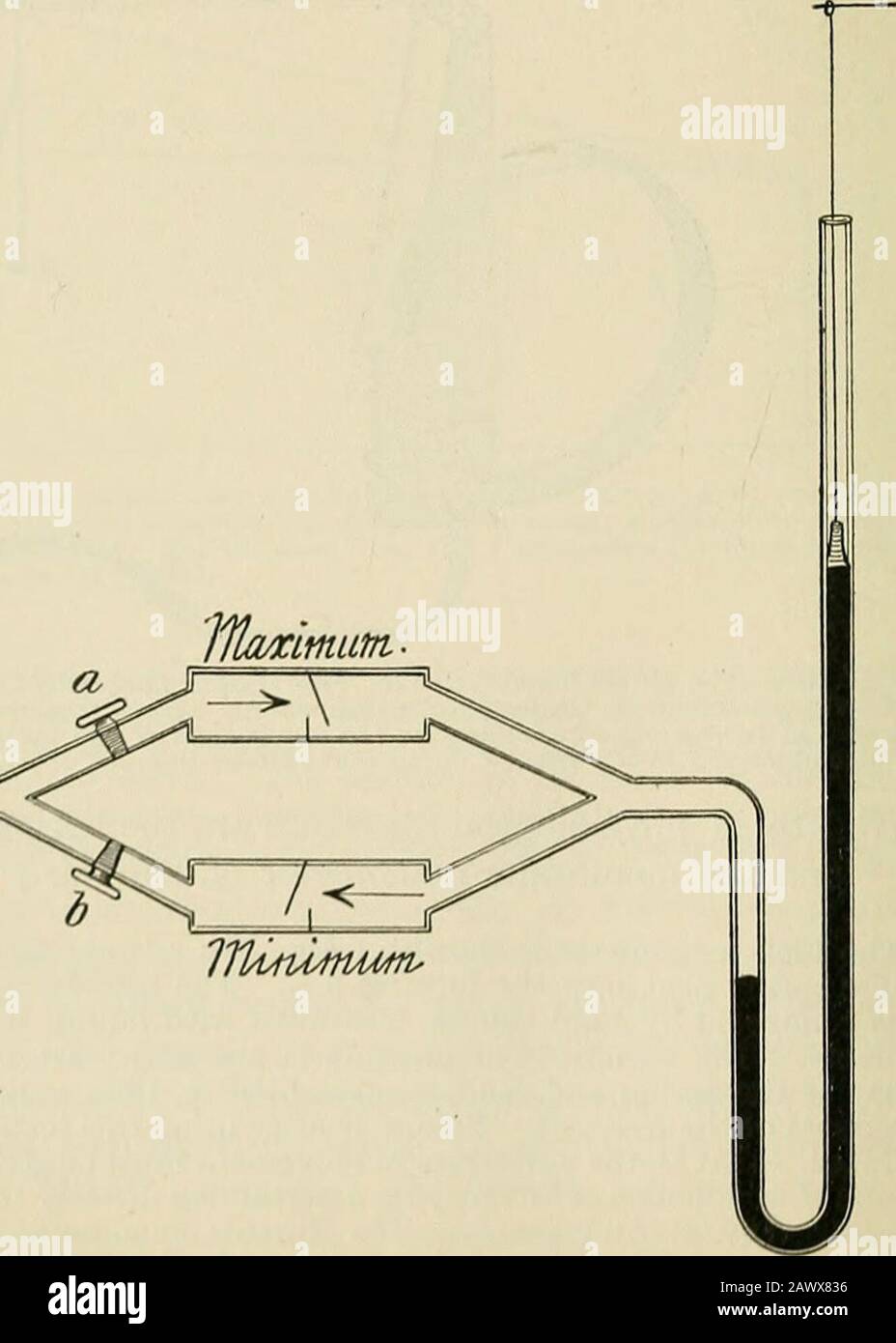 A text-book of physiology, for medical students and physicians . Fig. 192.—Diagram showing construction of Htirthles manometer.—(After Cvrtis.)The interior of the heart or the artery is connected by rigid tubing to a very small tambour,2. The tubing and the tambour are filled with liquid. The movements of the rubber damcovering the tambour are greatly magnified by a compound lever, S.   The tendency of thislever to fling may be prevented by an arrangement not shown in the diagram. Theessential principles of the recorder are, first, liquid conduction from heart to tambour;second, a very small t Stock Photo