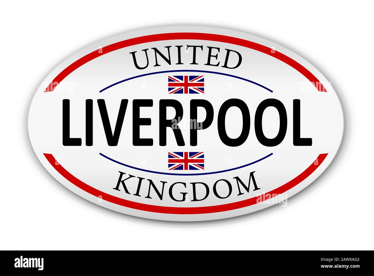 Round Liverpool paper badge national flag of United Kingdom of Great Britain. Union Jack on the white background Stock Vector