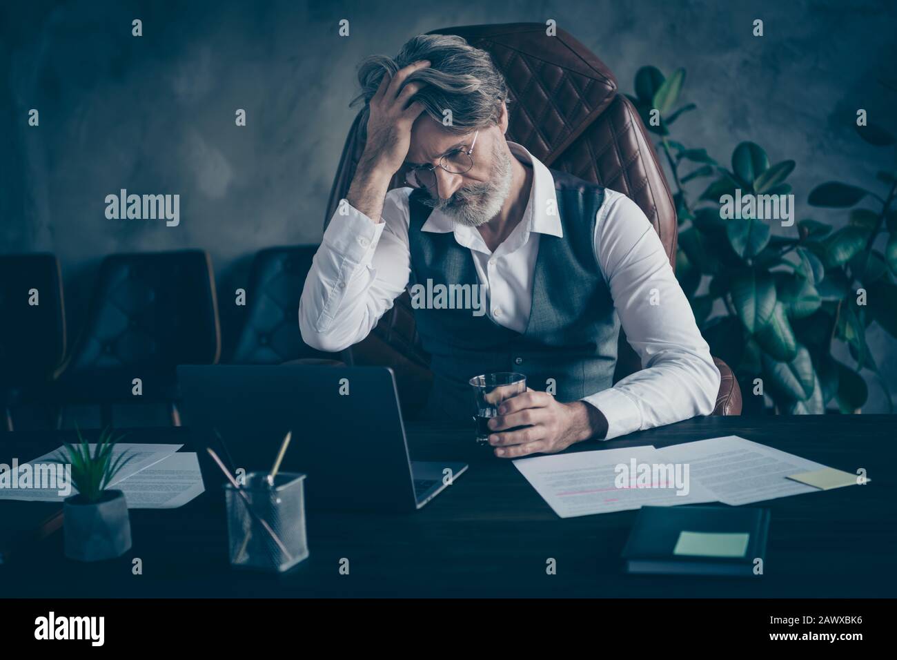 Portrait of his he nice attractive chic classy tired exhausted ...