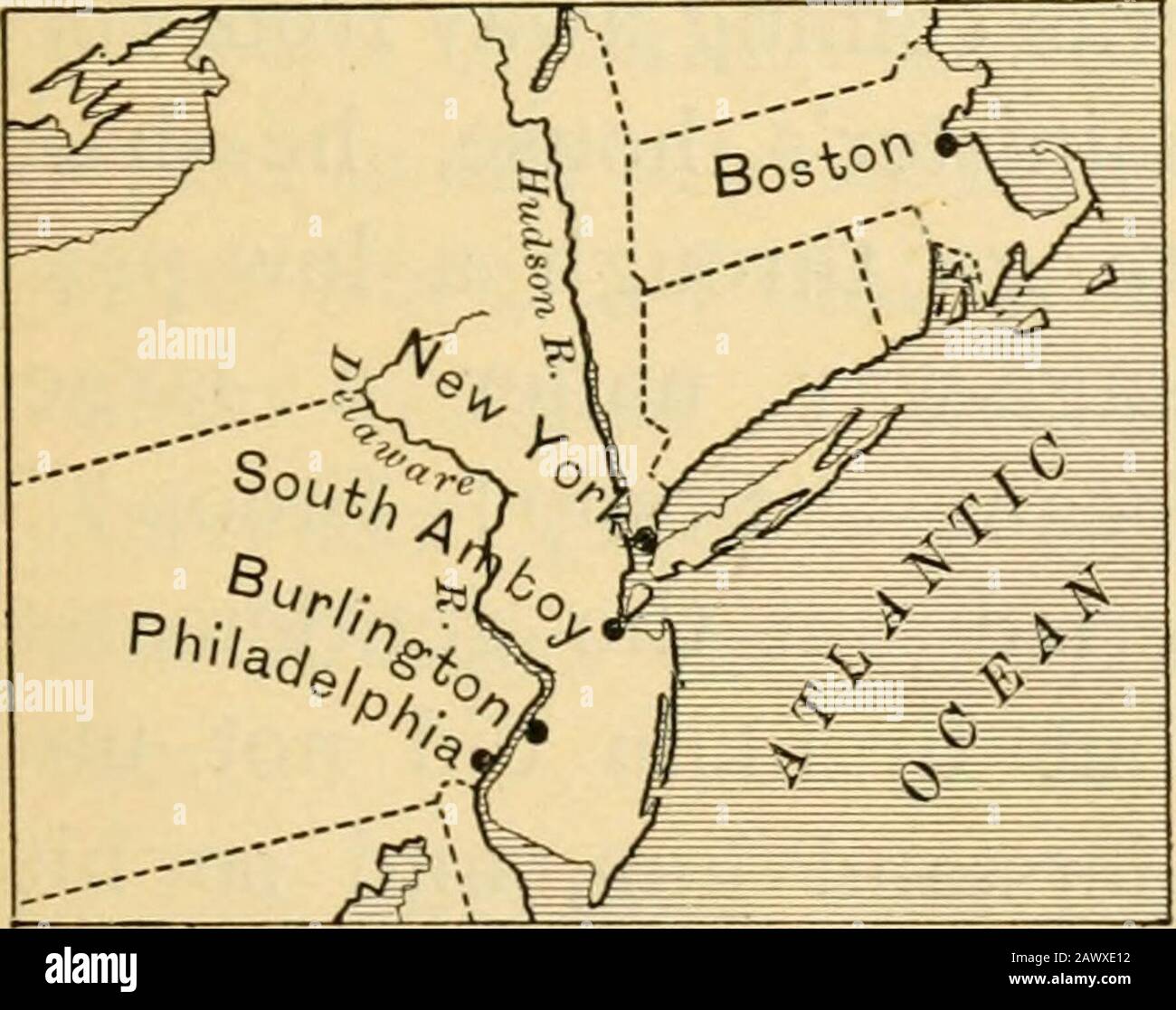 The beginner's American history . ; but he kept on until noon,then took a rest, and on the third day hereached Burlington and got passage downthe river. 113. Franklins Sunday walk in Philadel-phia ; the rolls; Miss Read; the Quaker meet-ing-house.— Franklin landed in Philadelphia on Sundaymorning (1723). He was tired and hungry; he had buta single dollar in the world. As he walked along, he sawa bake-shop open. He went in and bought three great,puffy rolls for a penny ^ each. Then he started up Mar-ket Street, where he was one day to have his newspaperoffice. He had a roll like a small loaf of Stock Photo