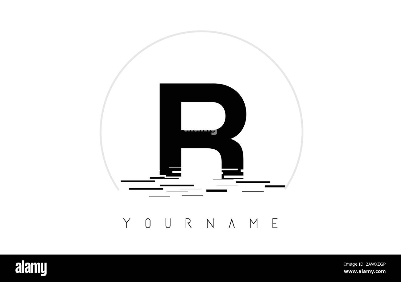 R Black Letter Logo Design with Circular Shape and Water Effect Vector ...