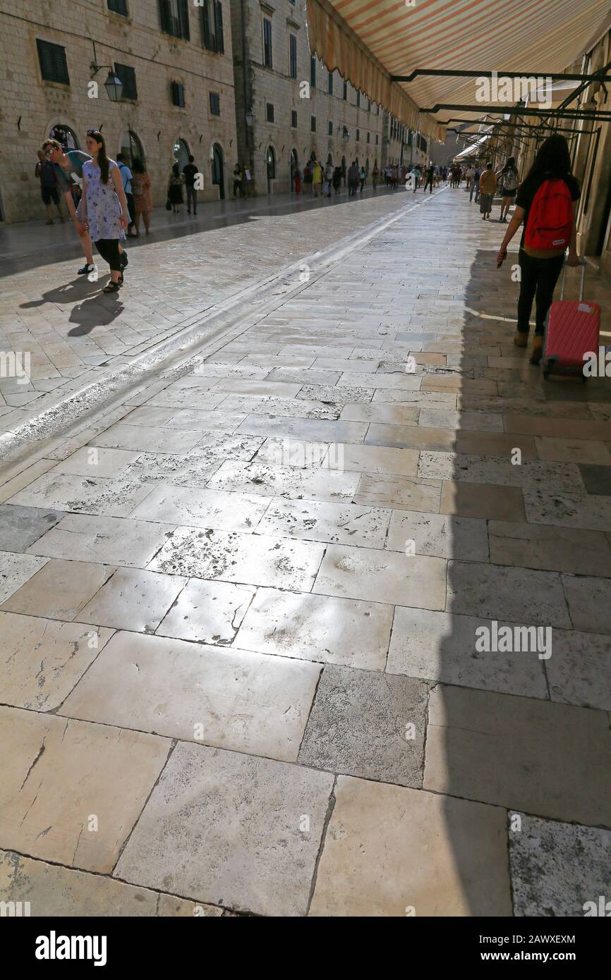 The pavements worn smooth on the Stradum in The Old Town, Dubrovnik, Croatia Stock Photo