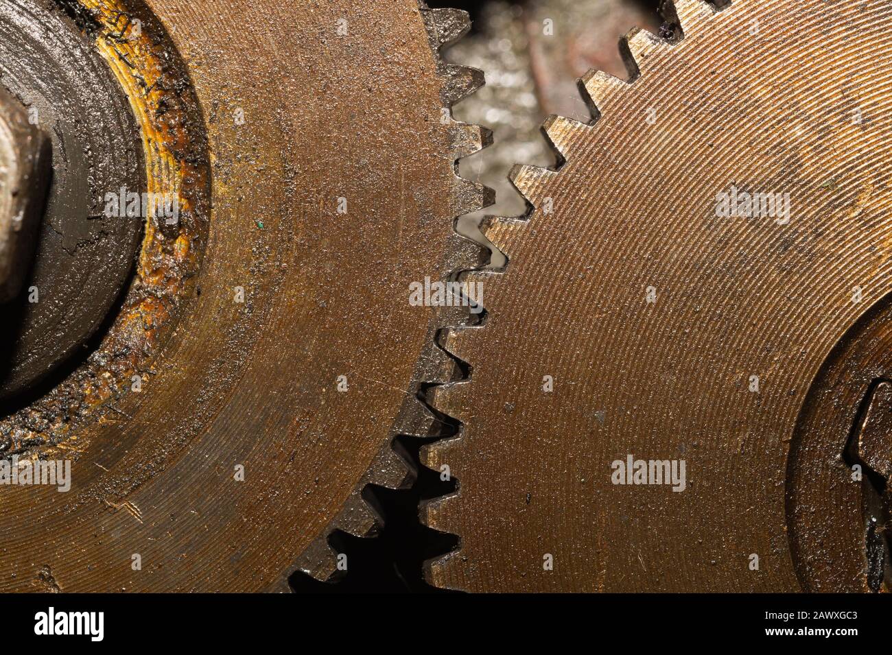 Gears of industrial machine. detail of mechanism. old cogwheels. mechanical parts of machinery Stock Photo