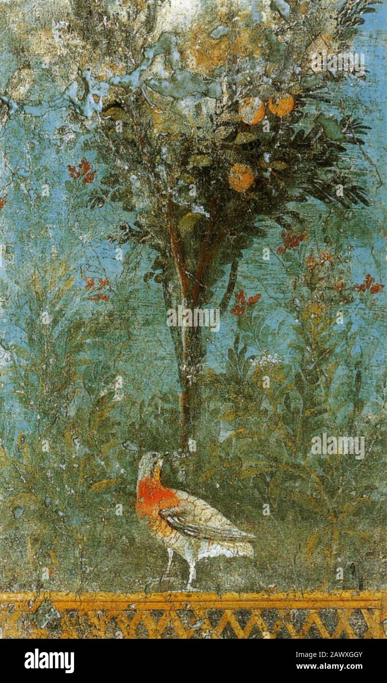 Frammento di pittura di giardino dall'area vesuviana (20-40 dc.). Stock Photo