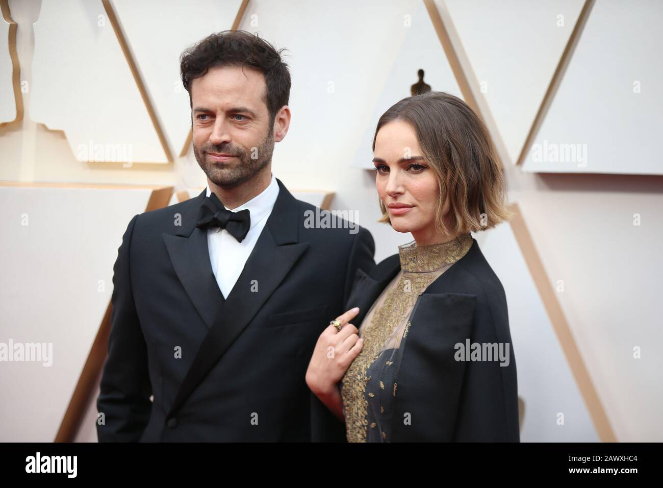 Los Angeles, USA. 9th Feb, 2020. Benjamin Millepied (L) and Natalie Portman arrive for the red carpet of the 92nd Academy Awards at the Dolby Theater in Los Angeles, the United States, on Feb. 9, 2020. Credit: Li Ying/Xinhua/Alamy Live News Stock Photo