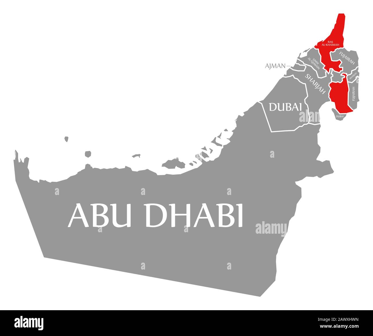 Ras Al Khaimah Map Ras Al Khaimah Red Highlighted In Map Of United Arab Emirates Stock Photo -  Alamy