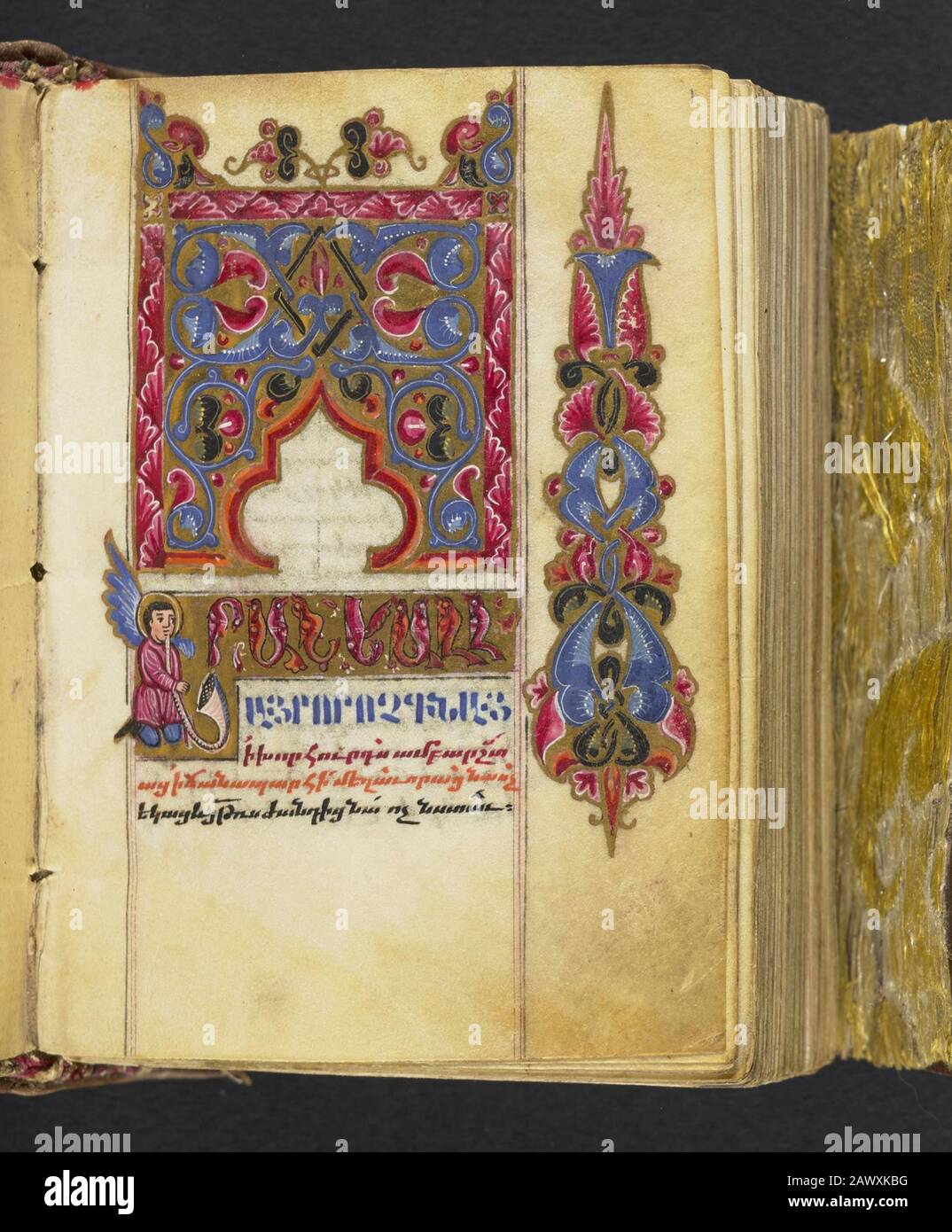 16th century Armenian Liturgical psalter and perpetual calendar The manuscript includes ten full-page illuminations of Biblical figures and illuminated headpieces at the beginning of the eight canons of the the Psalter. Stock Photo