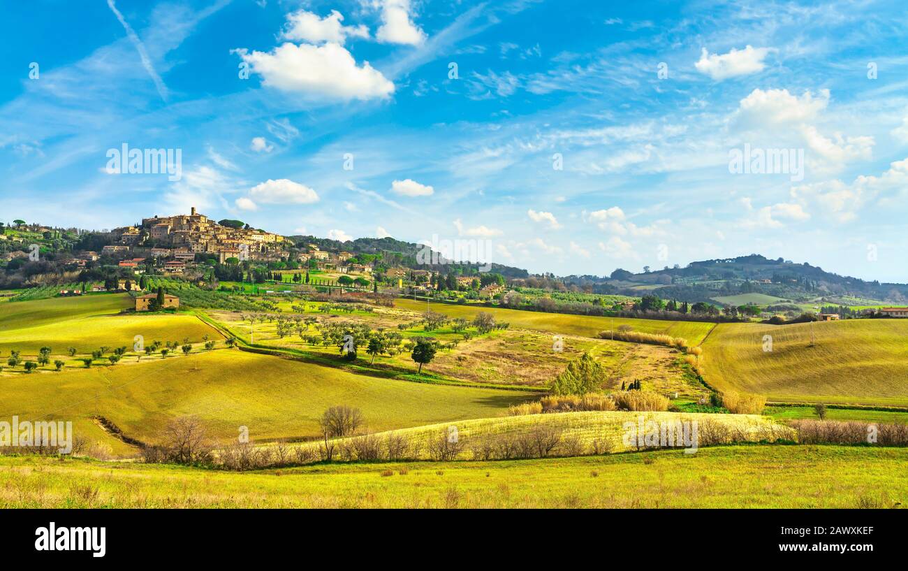 Casale Marittimo old stone village in Maremma and countryside landscape. Pisa Tuscany, Italy Europe. Stock Photo