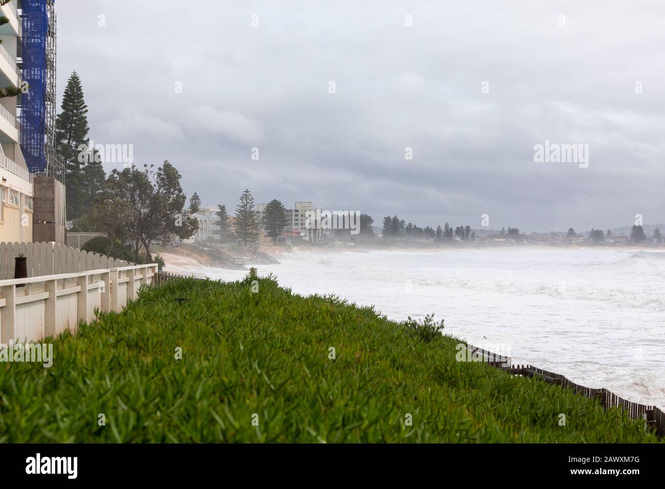 Collaroy beach on sydney northern beaches, king tide during the severe weather storms in february 2020 cause beach erosion and threaten waterfront Stock Photo
