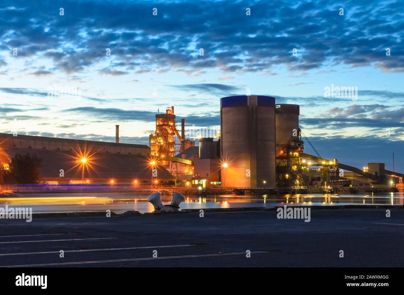 Industrial area of Port Adelaide at night, South Australia. Long exposure settings Stock Photo