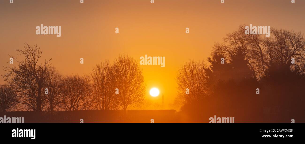 Winter Sunrise in Perry Green, Much Hadham, Hertfordshire. UK Stock Photo