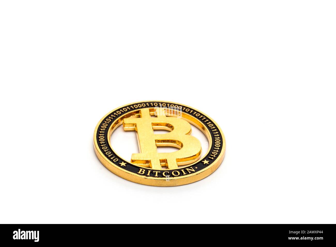 gold bitcoin physical isolated on white background Stock Photo