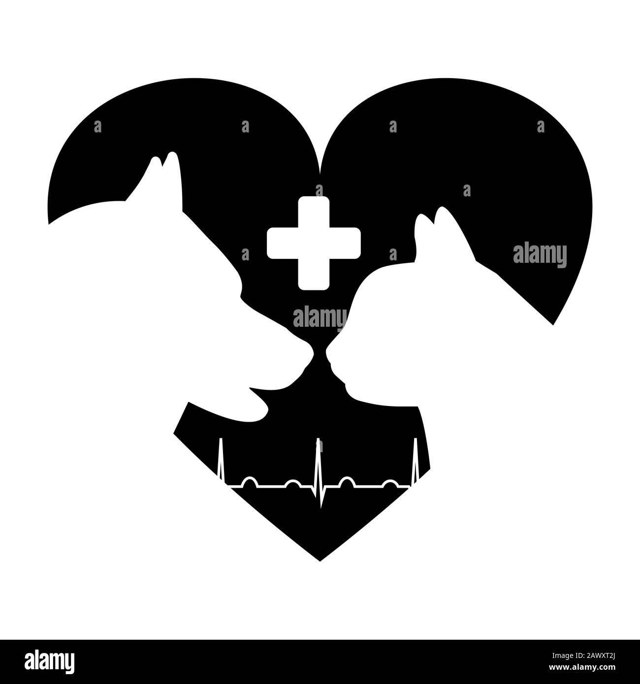 Veterinary clinic logo. Heart shape cat and dog Stock Vector