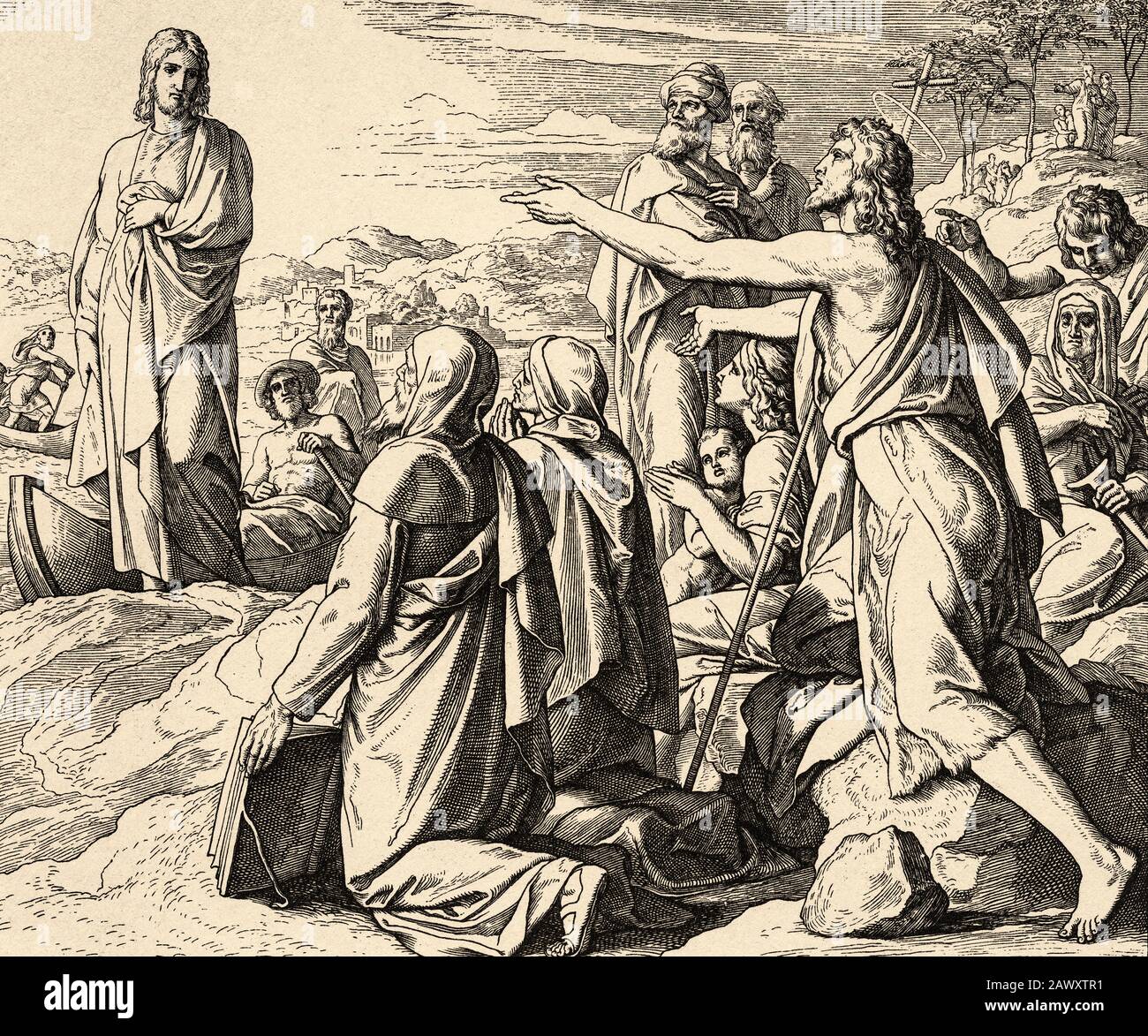 The testimonial of John. The apostle John points to the Lord, behold the lamb of God. John book