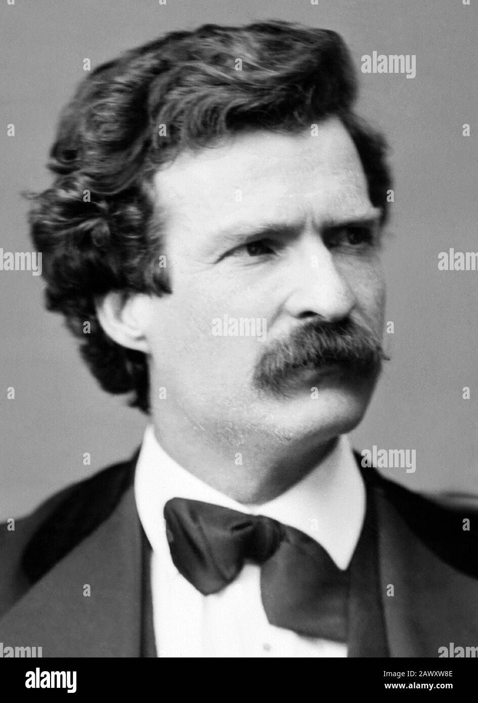 Vintage portrait photo of American writer and humourist Samuel Langhorne Clemens (1835 – 1910), better known by his pen name of Mark Twain. Photo by Brady - Handy taken in Washington DC in 1871. Stock Photo