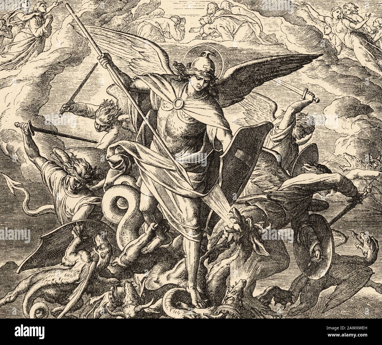 The archangel Saint Michael defeats the dragon of the seven heads